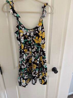 Maaji Black Floral Mini Dress with Yellow, White & Green Flowers